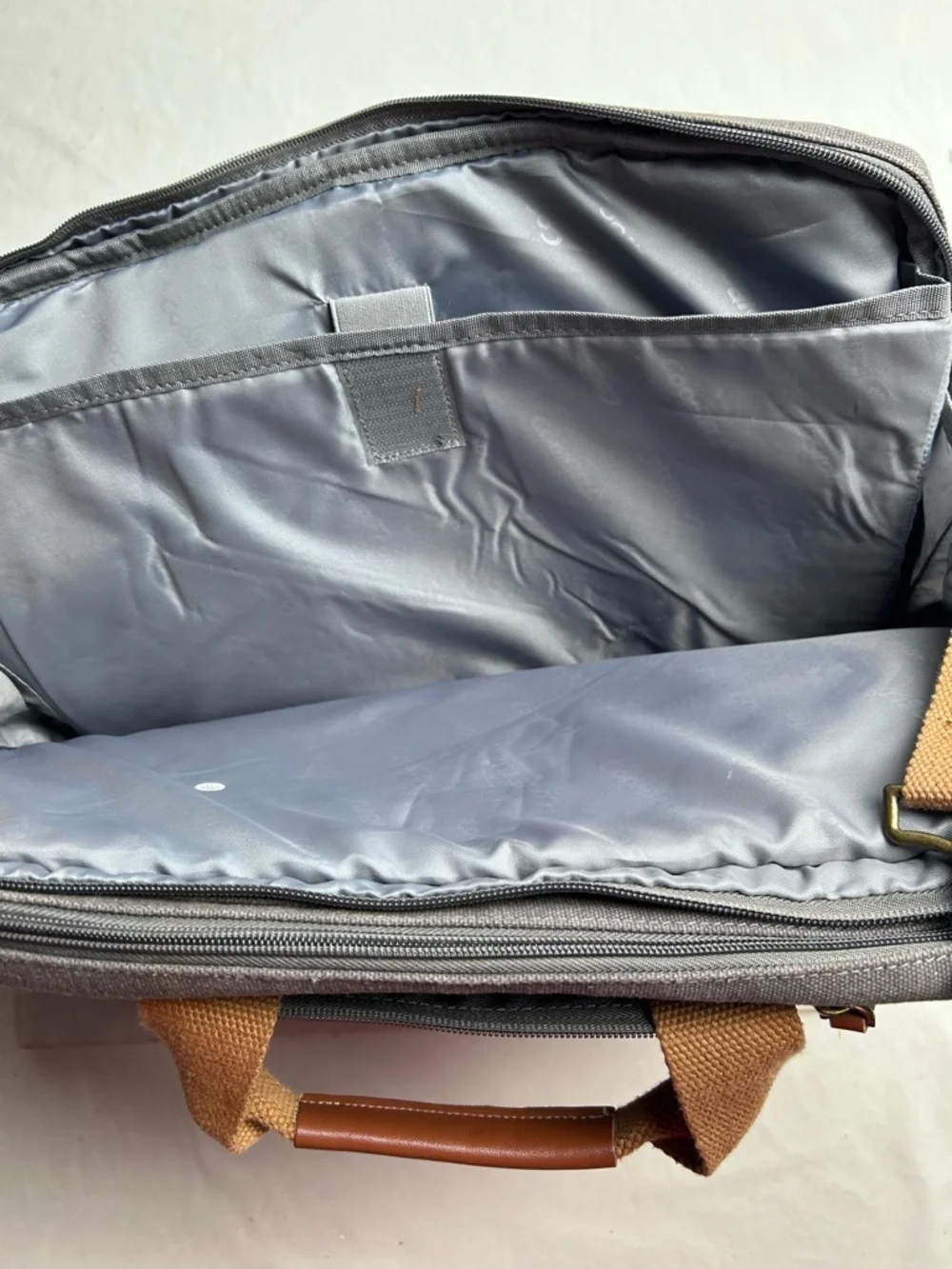 Coolbell Canvas Messenger Laptop Bag in Gray with Tan Accents